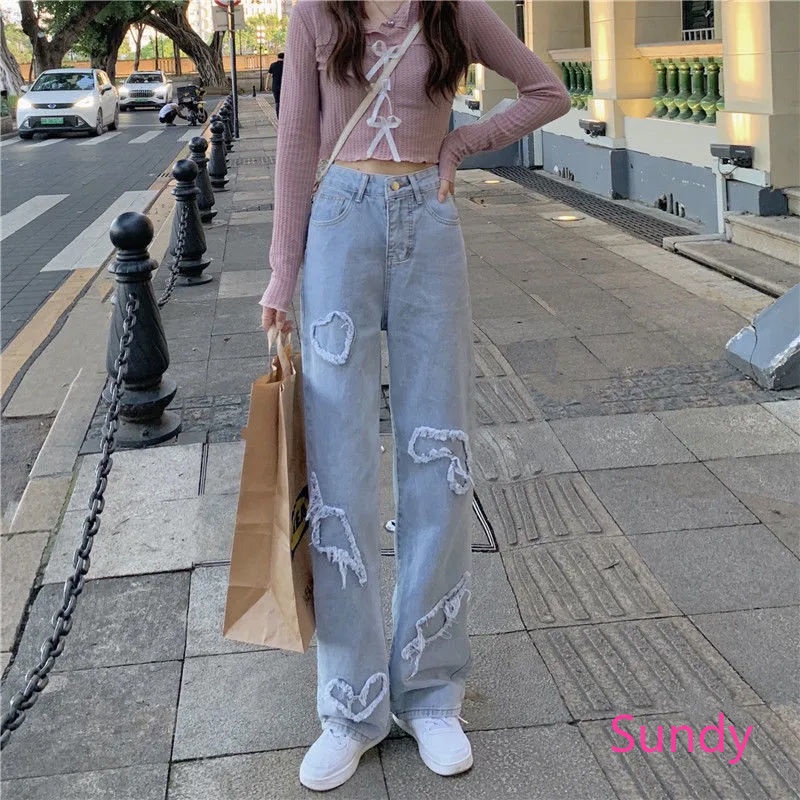 Quần Jean Dáng Rộng Lưng Cao Thời Trang Mùa Thu Cho Nữ Có Size Lớn