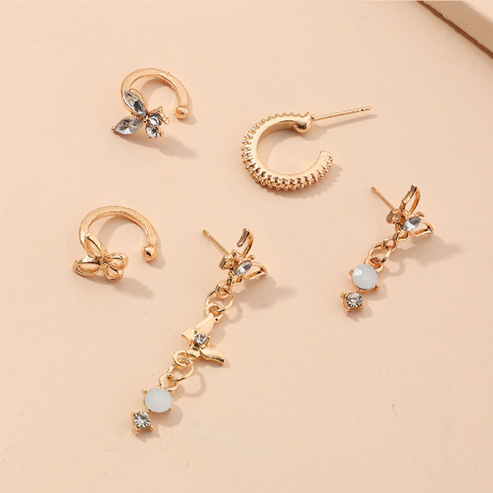 BUTTERFLY Set 5 Khuyên Tai Hình Bướm Đính Đá Thời Trang Cho Nữ