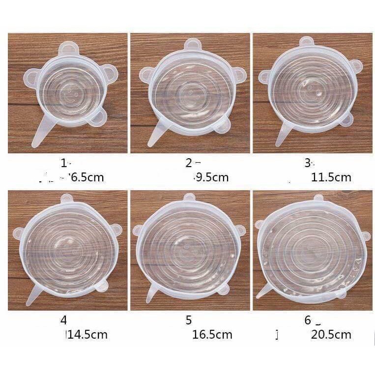 Bộ 6 Nắp Silicon Đậy Thực Phẩm - Sét 6 Cái/bộ Nắp Đậy Bằng Silicon Có Thể Tái Sử Dụng Cho Thức Ăn Thừa
