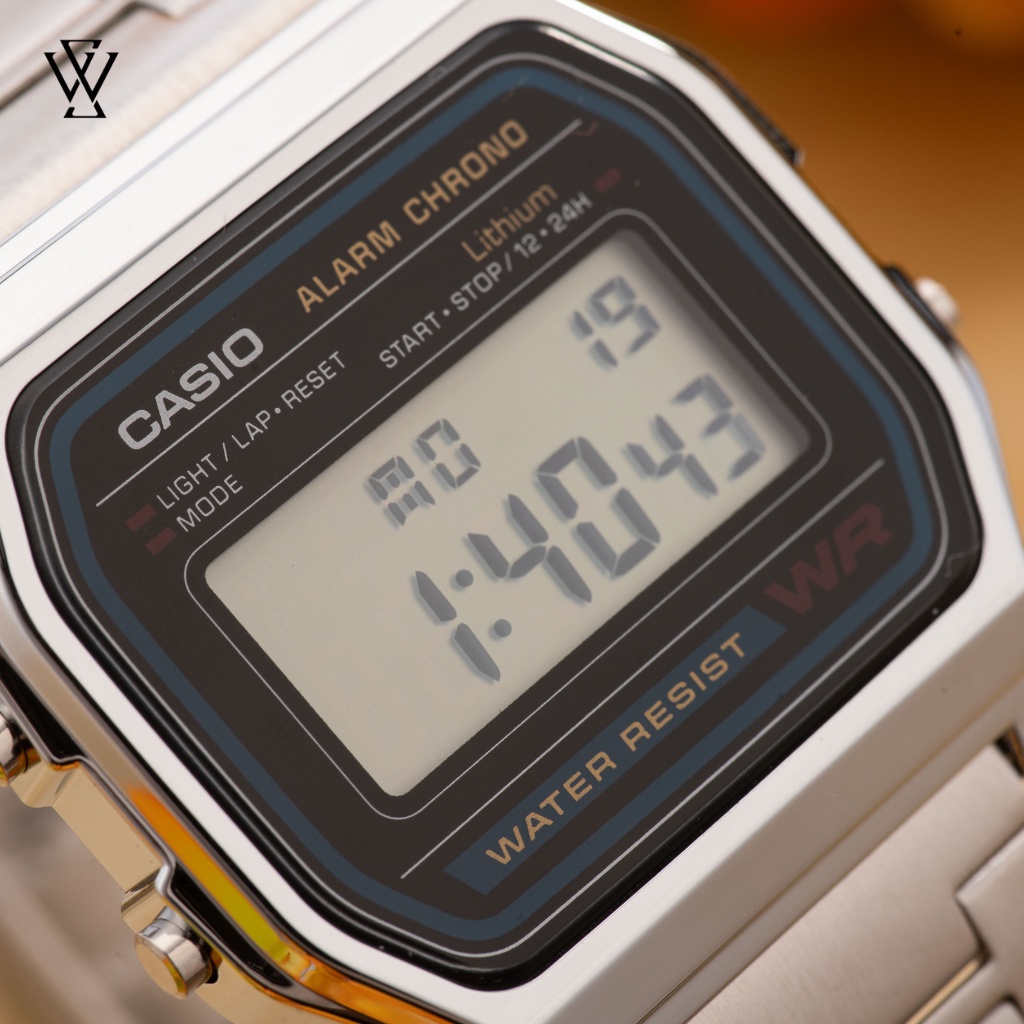 Đồng Hồ Điện Tử Unisex Casio WATCHSTORE A158WA-1DF Thiết Kế Mặt Kính Chữ Nhật Nhựa 36mm, Dây Đeo Kim Loại