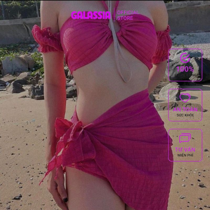 Bikini set đồ bơi 3 mảnh phối khoen thun nhún vải xốp sexy sang chãnh đi du lịch Galassia
