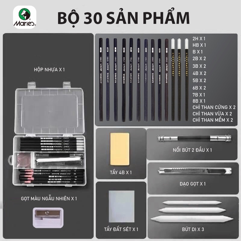 Bộ dụng cụ vẽ truyền thần , bộ bút chì maries