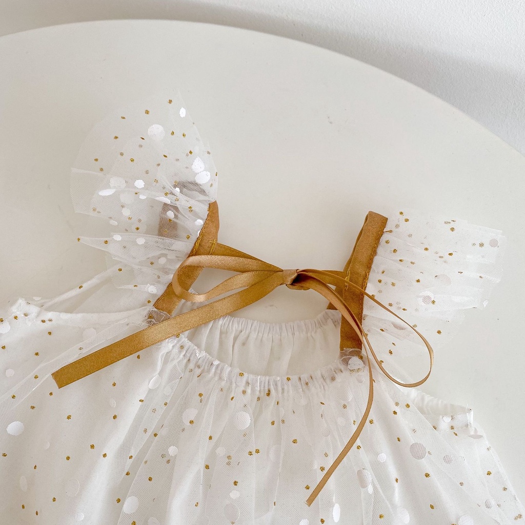 Set váy + quần voan trắng bé gái tiểu thư lấp lánh mềm mại, size bé 0-2 tuổi