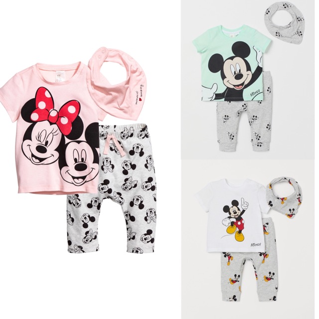 Bộ mickey HM áo cộc quần dài kèm yếm cổ 2-6Y (có ảnh thật)