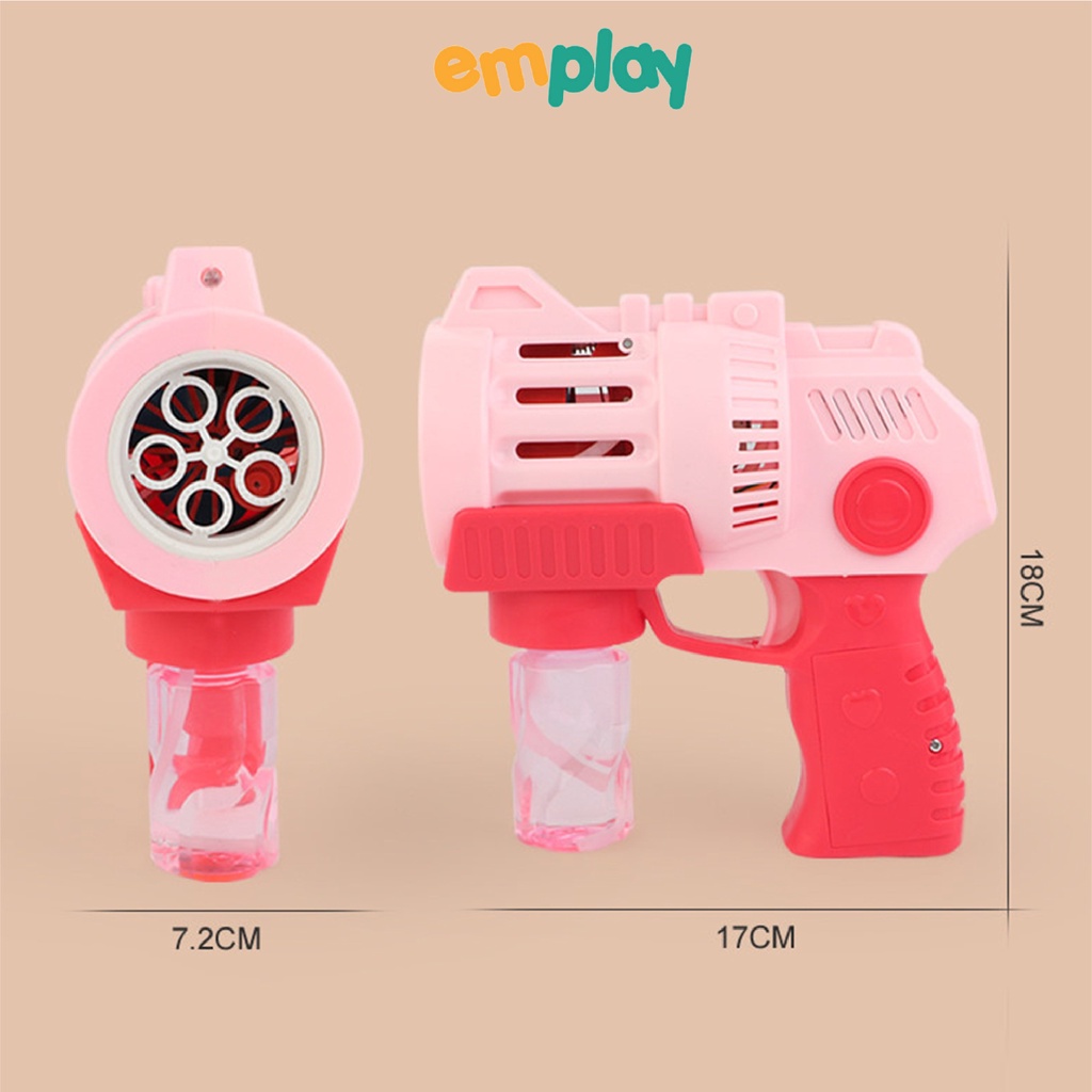 Súng bắn bong bóng xà phòng đồ chơi Emplay cho bé thiết kế 5 nòng cỡ bự cao cấp có đèn và nhạc, làm từ nhựa ABS cao cấp
