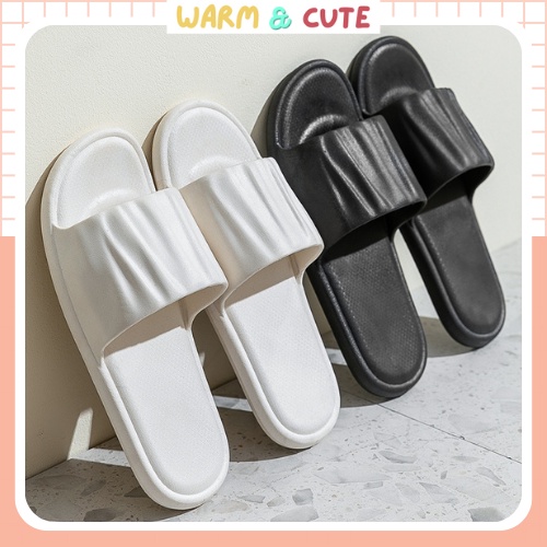 Dép lê nữ quai ngang quai nhăn chất liệu cao su siêu êm mềm phong cách đi chơi đi biển A105 Warm&amp;Cute