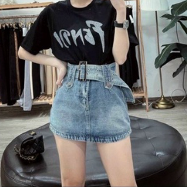 Váy Jean đai nịt, Chân váy jean ngắn eo cao phong cách thời trang cho nữ ☘️☘️☘️LY alohashop91