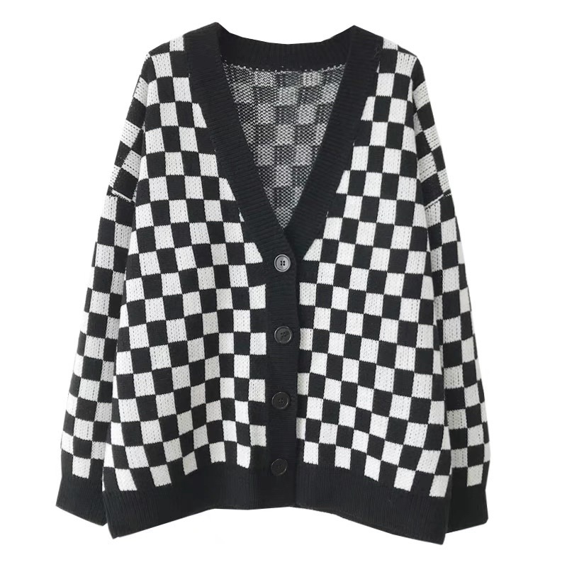 ÁO LEN CARDIGAN SỌC CARO PHONG CÁCH HÀN QUỐC DÁNG RỘNG NAM NỮ ĐỀU MẶC ĐƯỢC