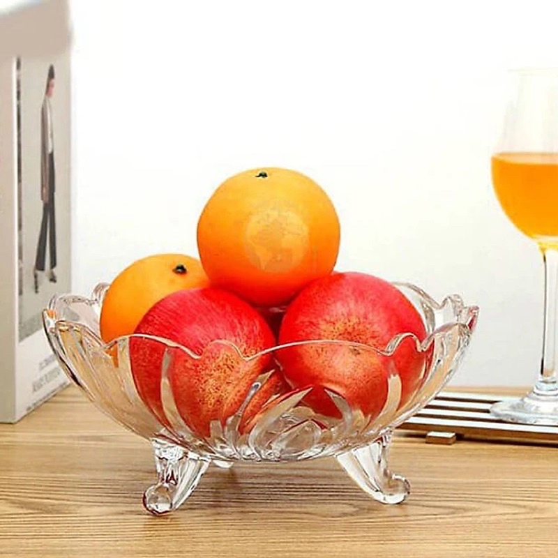 Khay thuỷ tinh 3 chân đựng hoa quả màu hổ phách