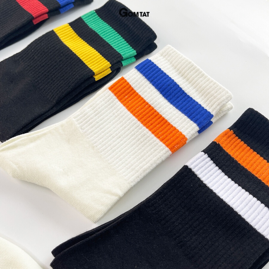 Set 5 đôi vớ cổ cao nữ mẫu 2 sọc, tất nữ cao cổ dễ thương, chất liệu cotton kháng khuẩn, cực êm chân -LISU23-CAO-2SOC