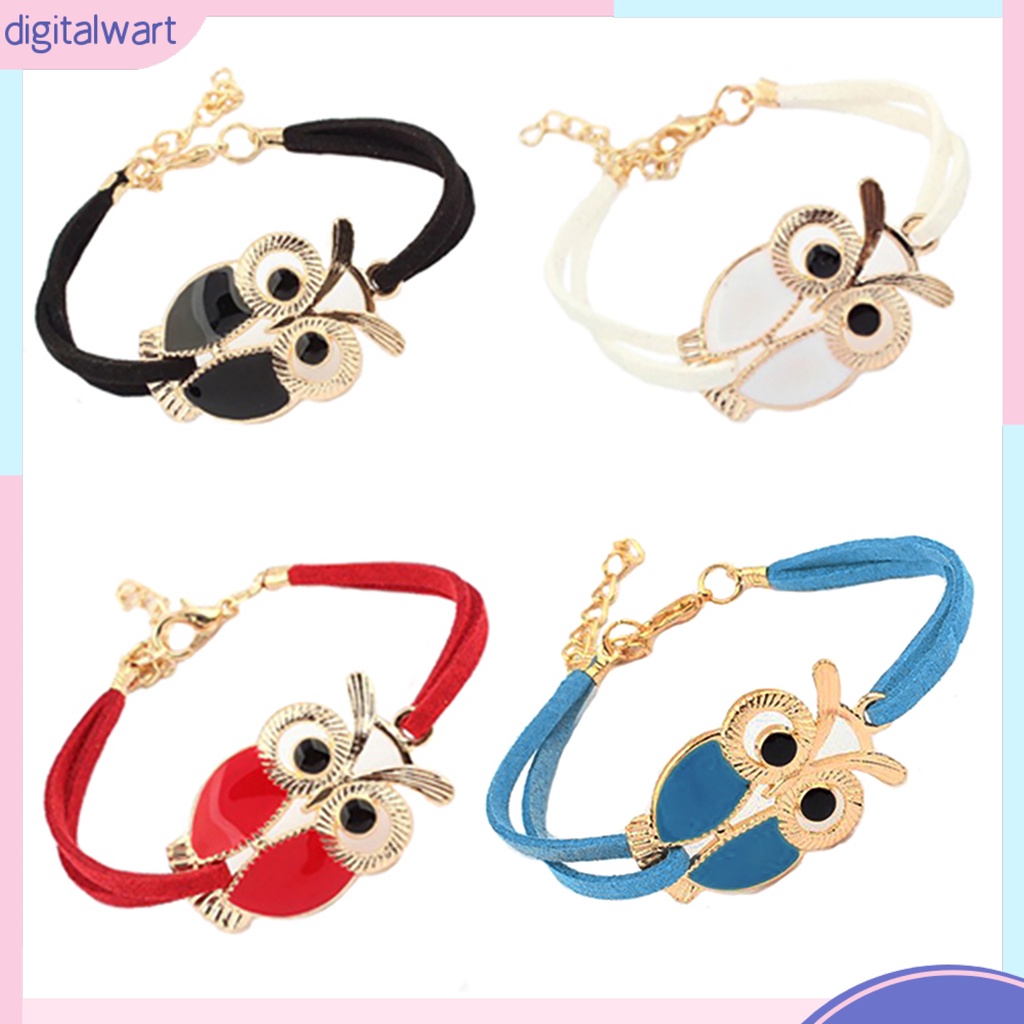 Vòng tay da 2 lớp mặt chim cú mèo đính đá dễ thương nhiều màu cá tính dành cho nữ | BigBuy360 - bigbuy360.vn