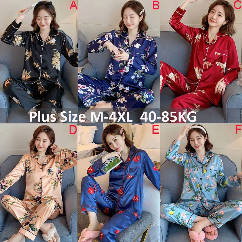Bộ Đồ Ngủ Tay Dài Chất Lụa Satin In Họa Tiết Hoa Phong Cách Hàn Quốc Thời Trang Cho Nữ Size M-4XL