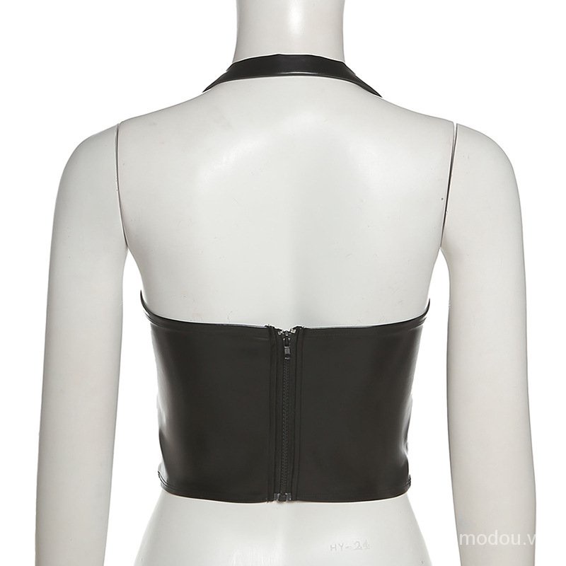 Áo Tank Top Da Pu Thiết Kế Cổ Khoét Sâu Quyến Rũ
