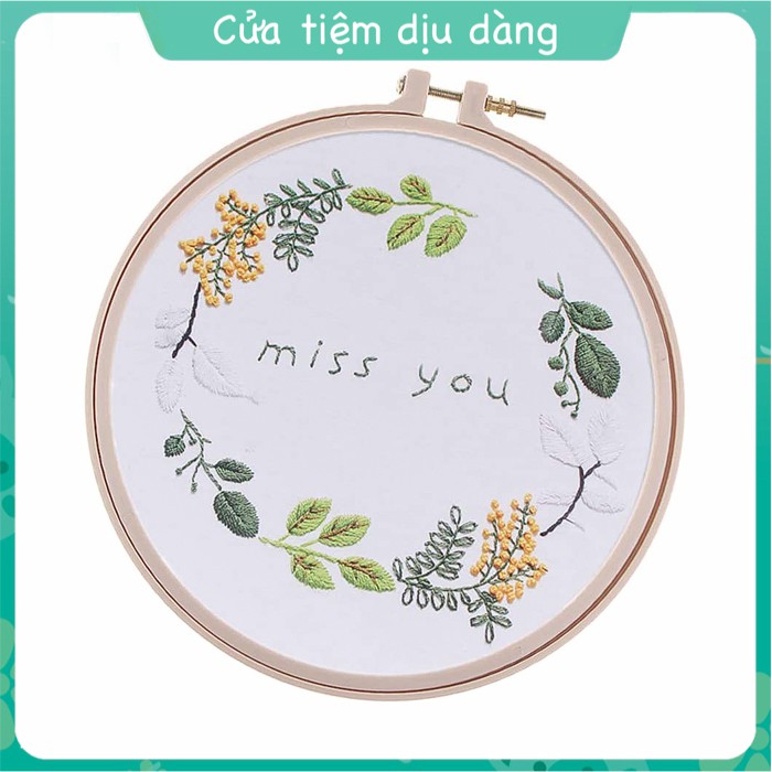 Kit DIY tranh thêu tay có sẵn - mẫu Miss you có hướng dẫn (đã bao gồm khung thêu)