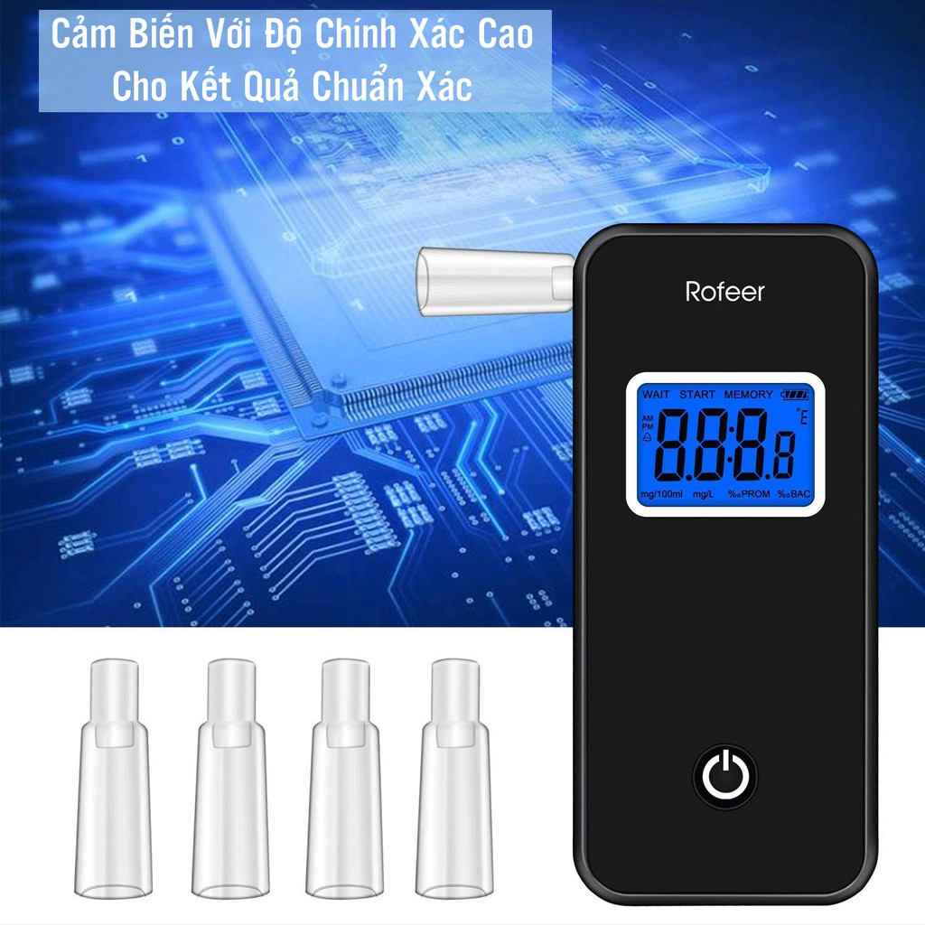 Máy Thổi Đo Nồng Mức Độ Cồn Alcohol Rofeer Cầm Tay Tặng Kèm 3 Pin Energizer