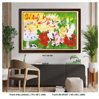 Tranh thêu chữ thập, tranh đính đá Dielianhua đồng hồ phú quý bình an 223101(74 x 48 cm), DF287 (95 x 60 cm)