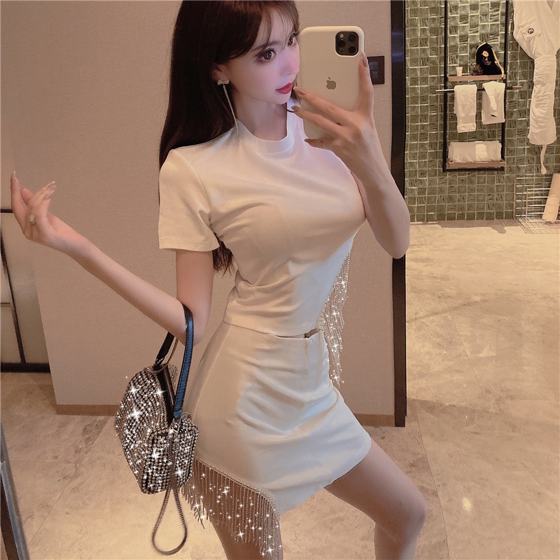 Set Áo Thun Ngắn Tay + Chân Váy Tua Rua Phong Cách Hàn Quốc Dành Cho Nữ