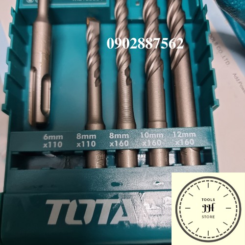Bộ mũi khoan bê tông đầu gài SDS 5 chi tiết Total TAC190501