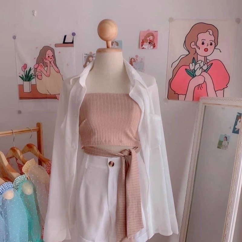 Áo croptop ống nữ kiểu nhiều màu có mút đệm ngực