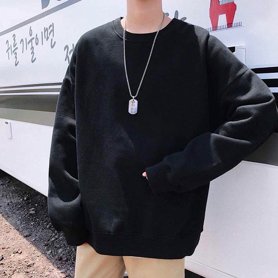 Áo Sweater Unisex Chất Liệu Nỉ Dày Dặn Cute Mùa Đông Trơn Đơn Giản