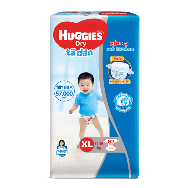 Tã dán Huggies Dry Super Jumbo M76/L68/XL62/XXL56:L68