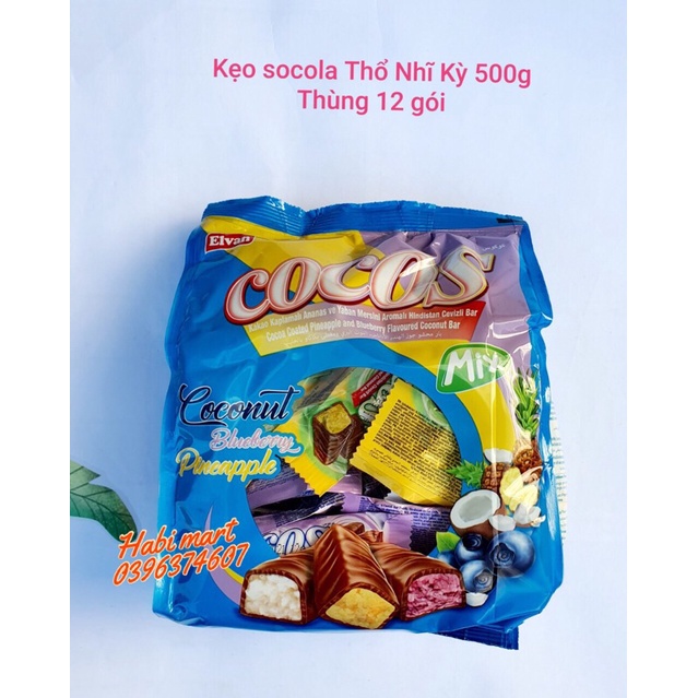 Kẹo socola hỗn hợp Elvan Cocos Thổ Nhĩ Kỳ Mix vị nhân dừa, dứa và việt quất gói 500g
