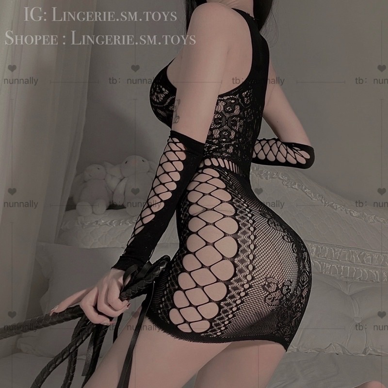 Váy Body Lưới Sexy Kèm Găng Tay Quyến Rũ • Váy Ngủ Ôm Cơ Thể Gợi Cảm QR8068