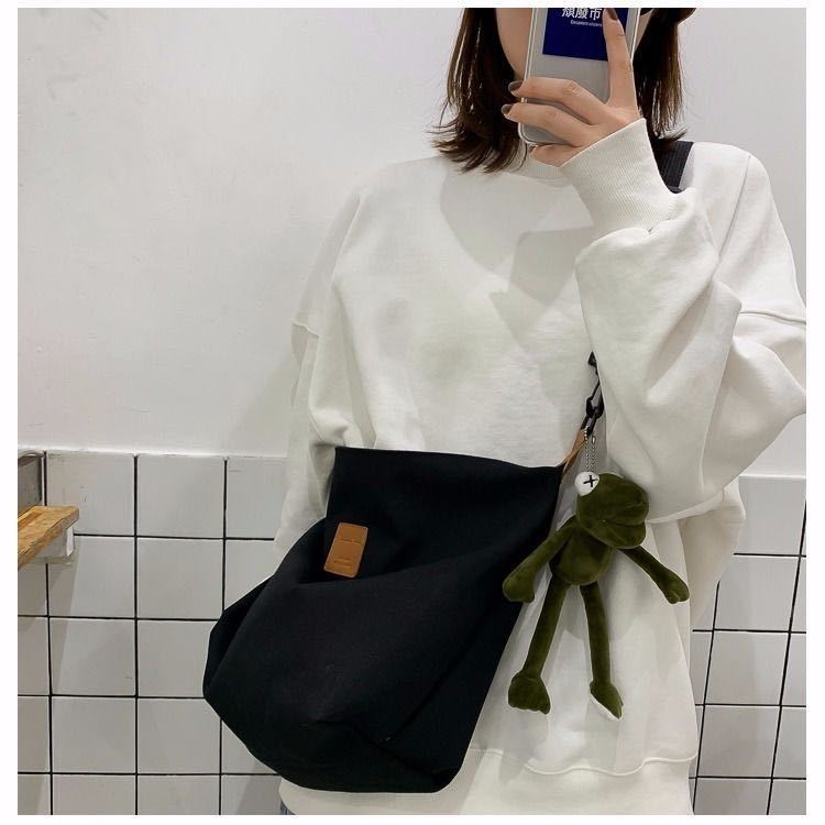 Túi Đeo Chéo Vai Bằng Vải Canvas Phong Cách Hong Kong Dễ Thương Dành Cho Nữ