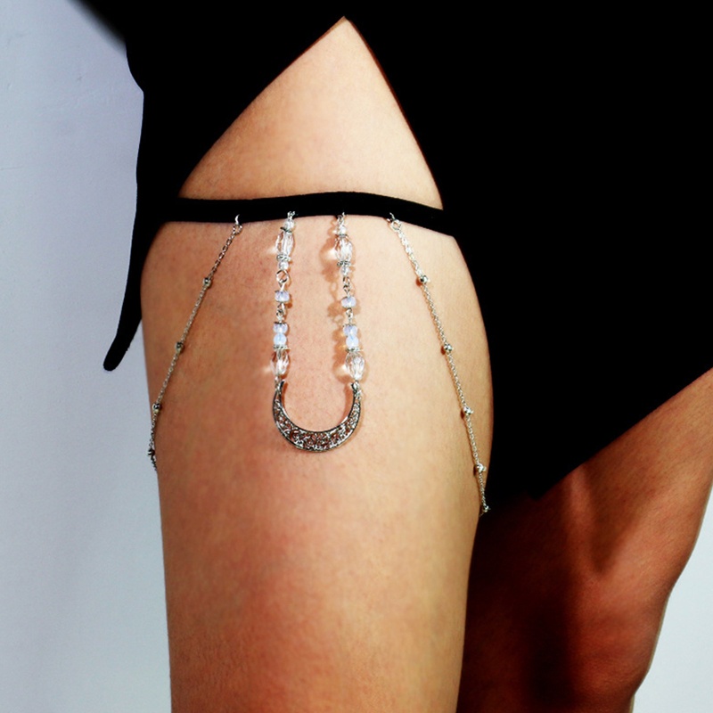 Youyo Chuỗi Đeo Đùi Tua Rua Màu Bạc Mặt Trăng Pha Lê Phong Cách Gothic Cho Bikini