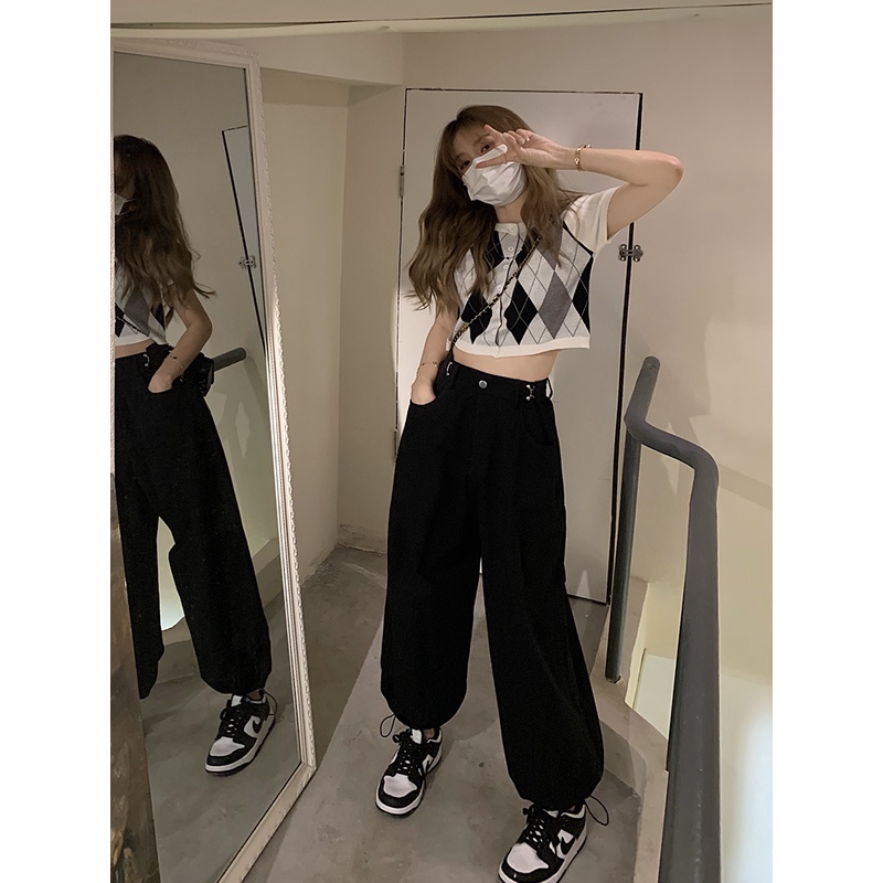 Xiaozhainv Quần Jeans Ống Rộng Lưng Cao Phong Cách Retro Hàn Quốc Thời Trang Cho Nữ