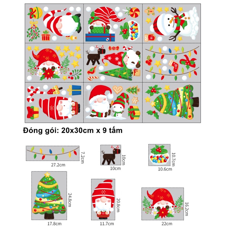 Decal dán tường Noel Hít Tĩnh Điện không Dơ Kính - Noel lùn đáng yêu