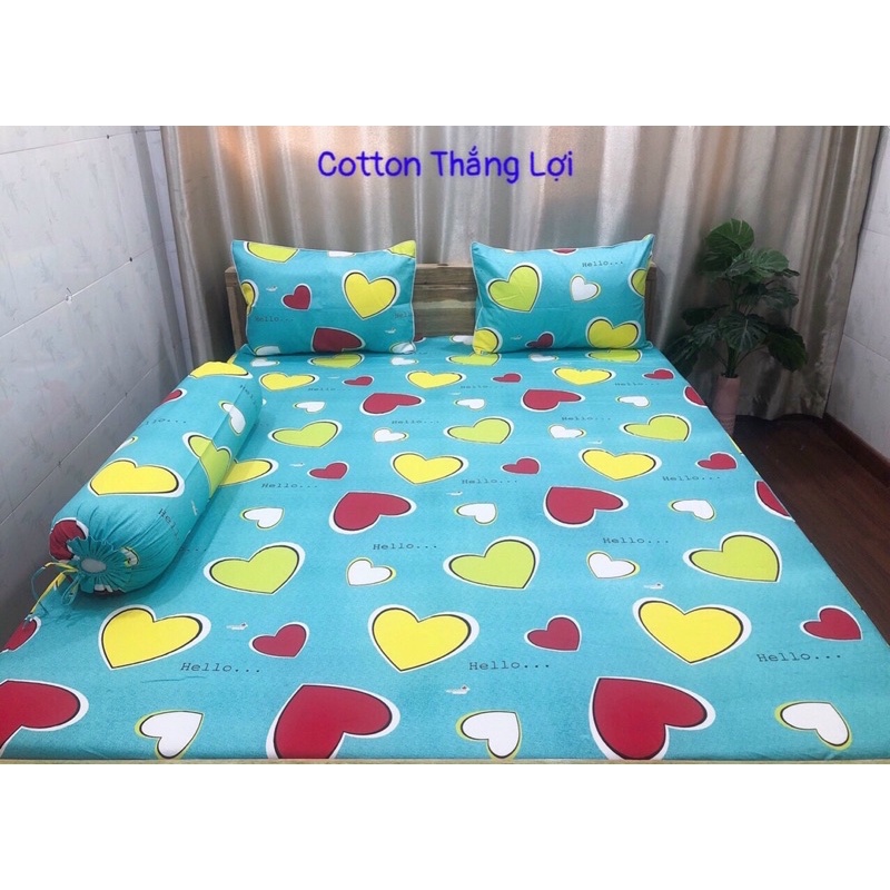 BỘ DRAP 4 MÓN VẢI COTTON THẮNG LỢI CHUẨN LOGO CTY 100% (Size M4x2M) chat chọn mẫu