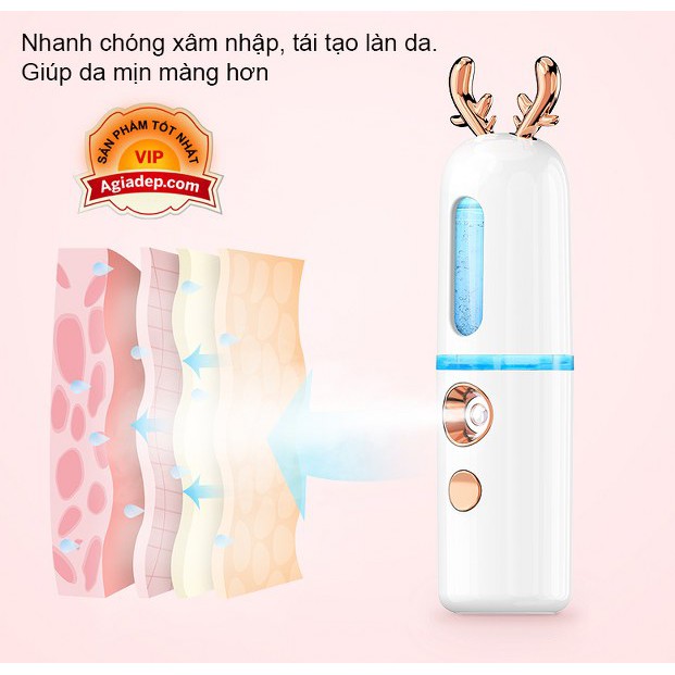 Máy phun sương xông hơi mặt mini - Chăm sóc làn da mịn màng, giảm mụn và tàn nhan (hình con hươu)