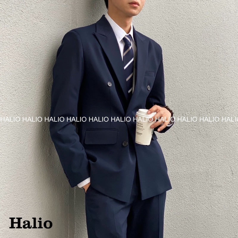 Áo vest nam xanh navy ve nhọn, 6 khuy, dáng  thoải mái, trẻ trung, lịch lãm - HALIOMAN