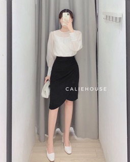 Chân Váy Chữ A Công Sở Nhún Sườn Vạt Lệch Thời Trang
