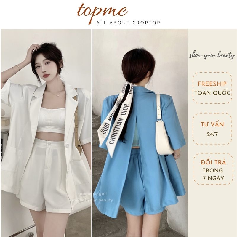 Set Blazer Nữ Tay Ngắn Quần Đùi, Set Nữ Siêu Xinh | TOPME