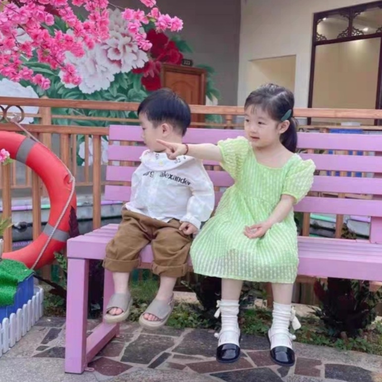 Váy cho bé gái đũi xốp nơ lưng tay bồng 8-20kg