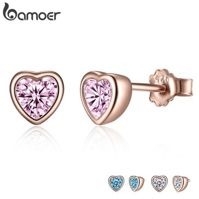 Đôi Bông Tai Trái Tim Nạm Đá zircon bamoer pas452