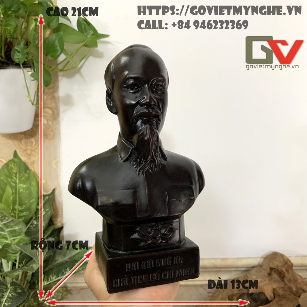 Tượng đá chân dung bán thân Bác Hồ Chủ Tịch Hồ Chí Minh - Chiều cao 21cm - Màu nâu đen