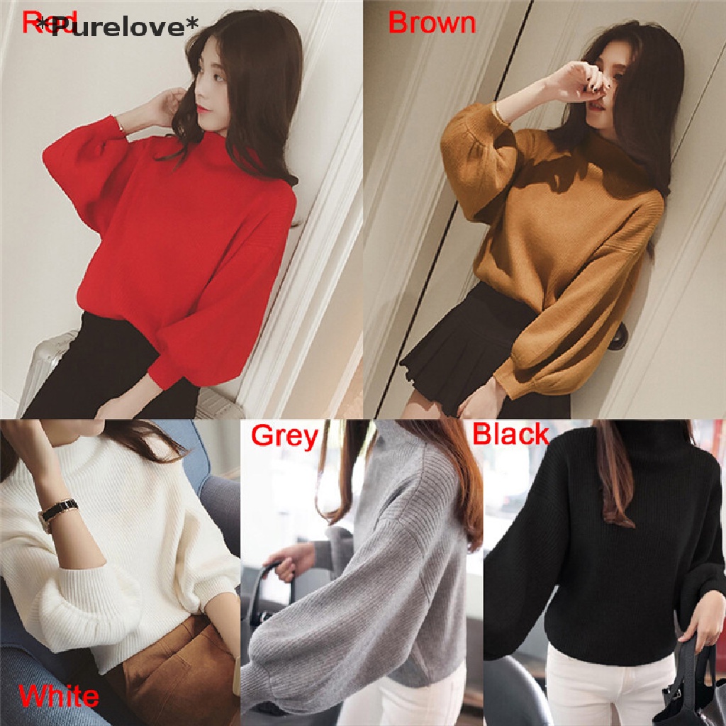 Áo Sweater Dệt Kim Cổ Lọ Tay Cánh Dơi Dáng Rộng Thời Trang Cho Nữ