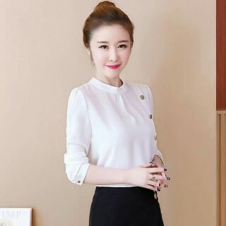 Sơ mi cổ trụ cúc lệch