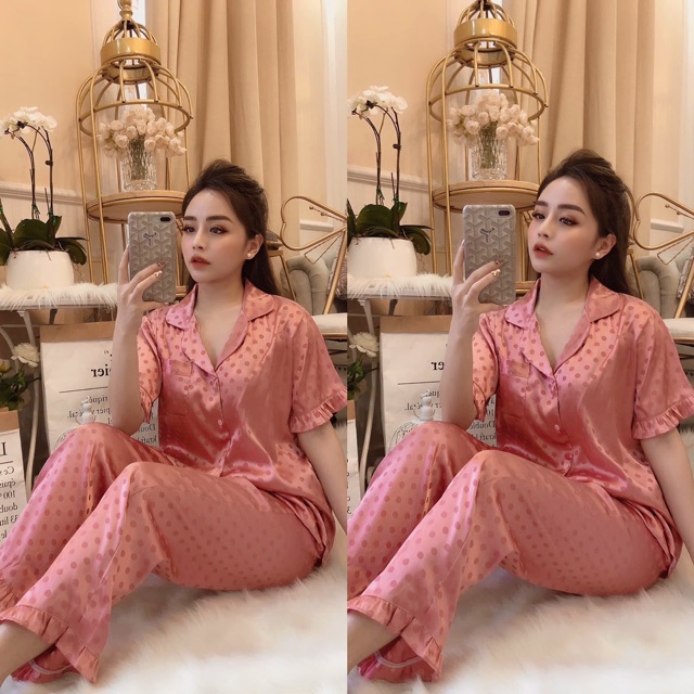 Bộ Pijama Lụa Gấm Bi Viền Bèo | BigBuy360 - bigbuy360.vn