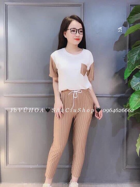 Bộ quần kẻ áo túi(video)