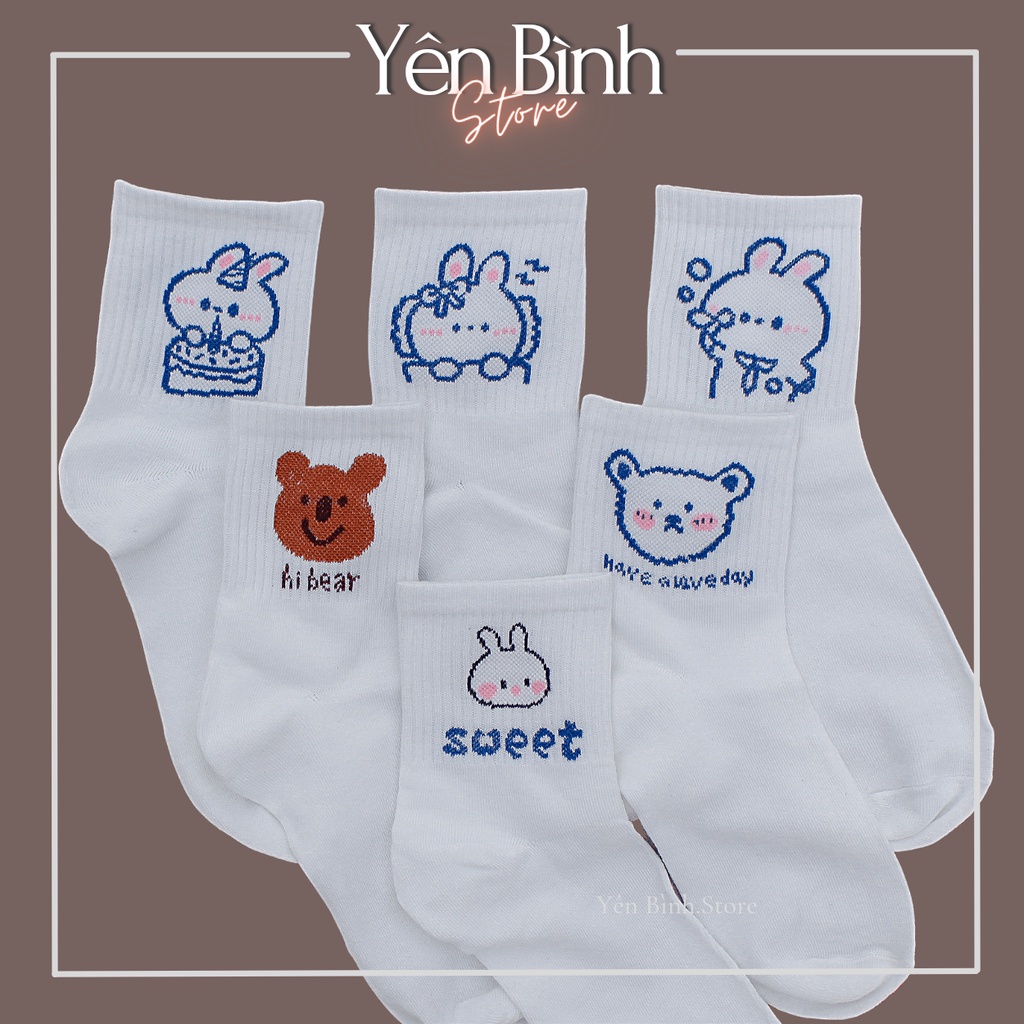 Tất vớ nữ trắng cổ cao hình thỏ gấu dễ thương