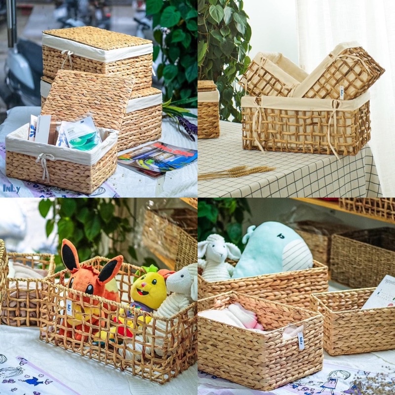 Thảm cói tròn và giỏ chữ nhật đựng đồ Vintage siêu bền, đẹp thân thiện với môi trường