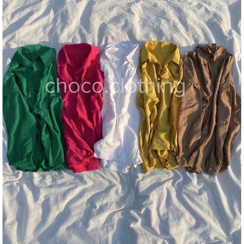 Áo somi đũi Nhật tay dài nữ mùa hè, vải mát, form oversize (ảnh tự chụp)