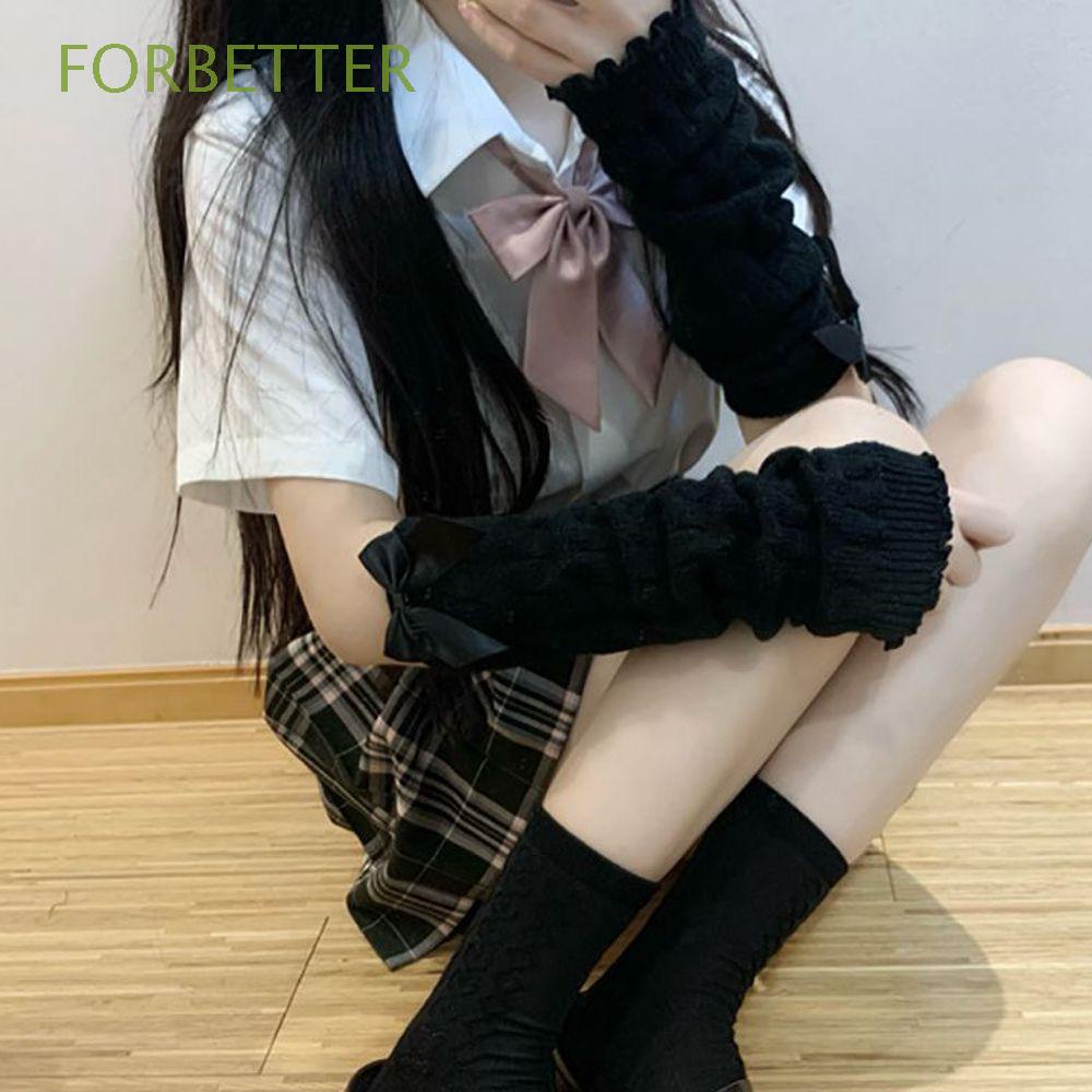 Vớ ống chân dệt kim màu trơn giữ ấm mùa thu đông phong cách lolita dành cho nữ