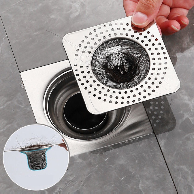 Lưới Lọc Rác Bồn Rửa Chén/Phòng Tắm Hình Vuông 8CM Bằng Thép Không Gỉ