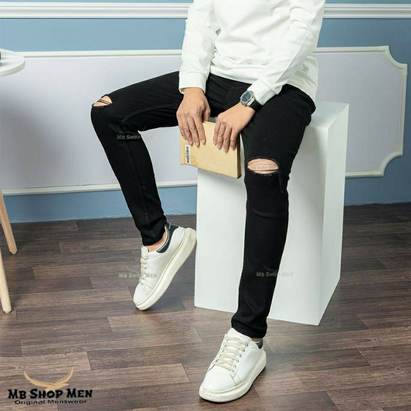 Quần jean nam Hàn Quốc rách gối và khóa kéo ống quần MS30