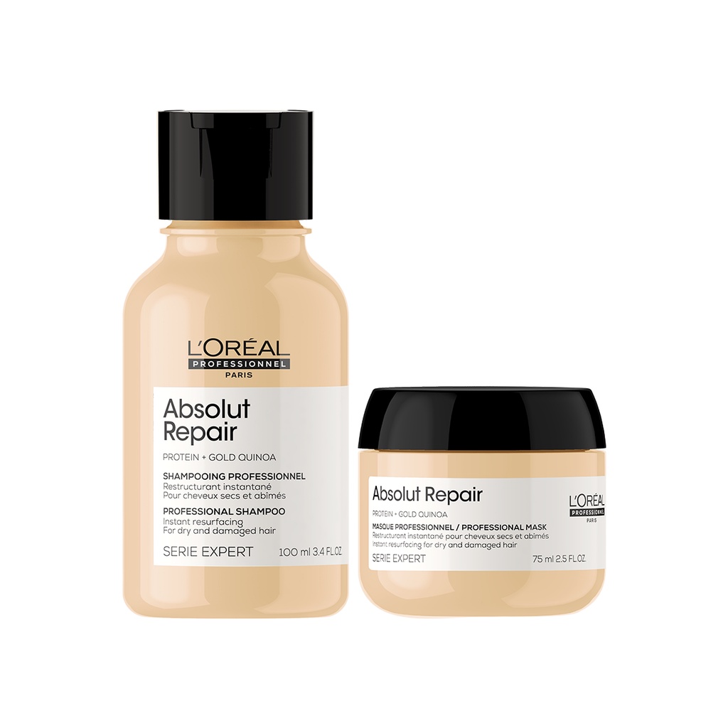 Dầu gội 100ml & Dầu hấp ủ 75ml phục hồi tóc hư tổn L'Oréal Absolut Repair